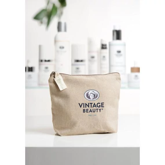 Vintage Beauty bézs logózott kozmetikai táska