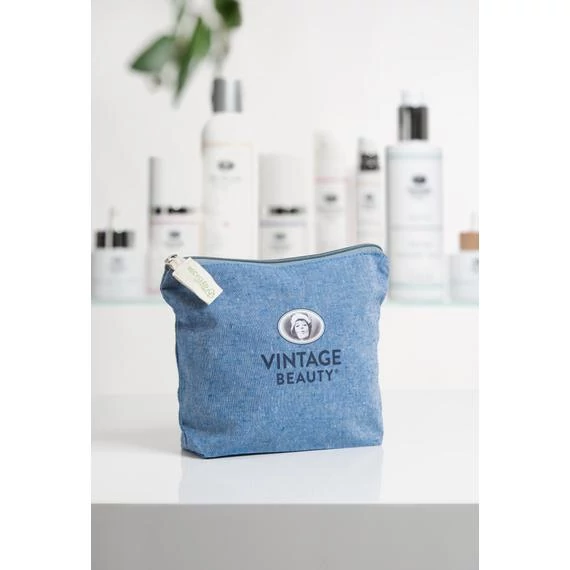 Vintage Beauty kék logózott kozmetikai táska